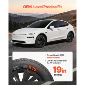 hubcaps wheel covers for 2025 tesla model y, 19 inch set of 4 wheel rim cover hubcaps oem style replacement, r19 size snap on car hub caps, premium sturdy 10 spoke abs tire rim caps, matte black