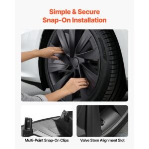 hubcaps wheel covers for 2025 tesla model y, 19 inch set of 4 wheel rim cover hubcaps oem style replacement, r19 size snap on car hub caps, premium sturdy 10 spoke abs tire rim caps, matte black