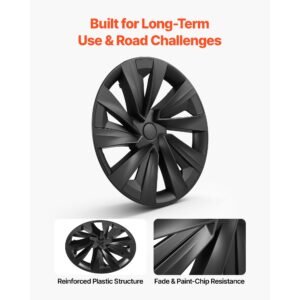 hubcaps wheel covers for 2025 tesla model y, 19 inch set of 4 wheel rim cover hubcaps oem style replacement, r19 size snap on car hub caps, premium sturdy 10 spoke abs tire rim caps, matte black