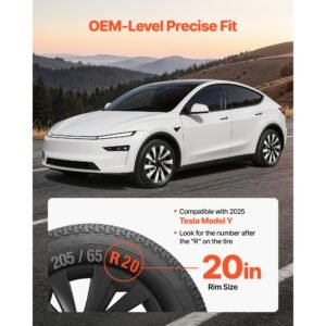 hubcaps wheel covers for 2025 tesla model y, 20 inch set of 4 wheel rim cover hubcaps oem style replacement, r20 size snap on car hub caps, premium sturdy 10 spoke abs tire rim caps, matte black