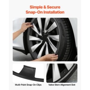 hubcaps wheel covers for 2025 tesla model y, 20 inch set of 4 wheel rim cover hubcaps oem style replacement, r20 size snap on car hub caps, premium sturdy 10 spoke abs tire rim caps, matte black