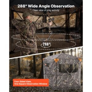 hunting blind, 6 7 person, 288 degree 5 side see through ground blinds with carrying bag, portable camouflage tent, durable concealed shelter with silent zipper door and window, for turkey deer