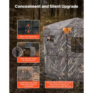 hunting blind, 6 7 person, 288 degree 5 side see through ground blinds with carrying bag, portable camouflage tent, durable concealed shelter with silent zipper door and window, for turkey deer