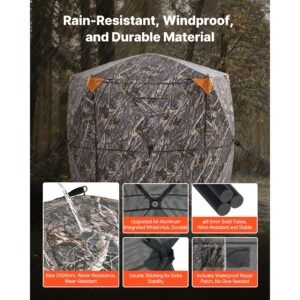 hunting blind, 6 7 person, 288 degree 5 side see through ground blinds with carrying bag, portable camouflage tent, durable concealed shelter with silent zipper door and window, for turkey deer