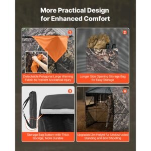 hunting blind, 6 7 person, 288 degree 5 side see through ground blinds with carrying bag, portable camouflage tent, durable concealed shelter with silent zipper door and window, for turkey deer