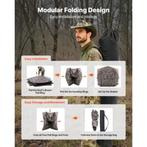 hunting blind, 6 7 person, 288 degree 5 side see through ground blinds with carrying bag, portable camouflage tent, durable concealed shelter with silent zipper door and window, for turkey deer