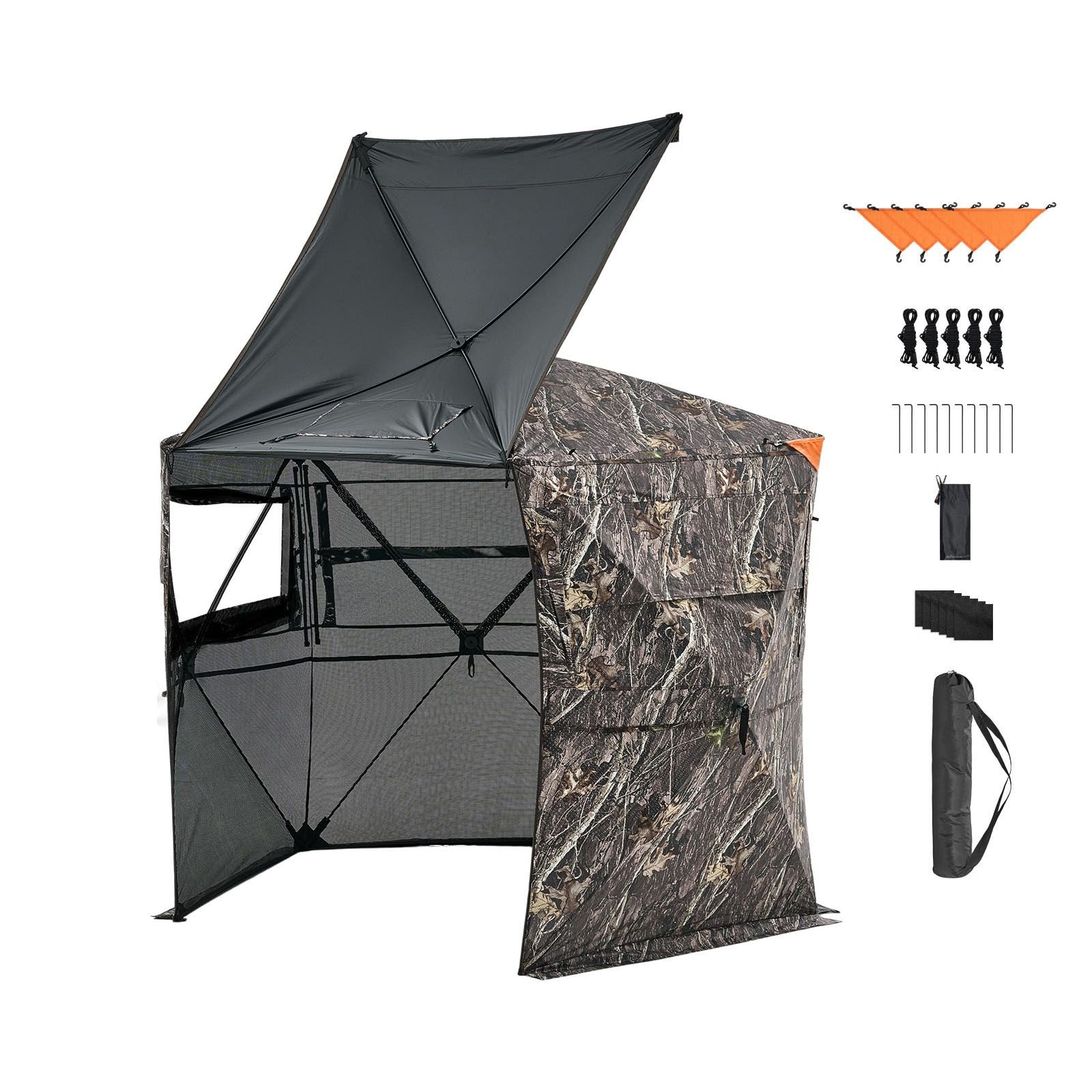 hunting blind, 6 7 person, 288 degree 5 side see through ground blinds with carrying bag, portable camouflage tent, durable concealed shelter with silent zipper door and window, for turkey deer