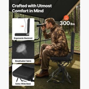 hunting chair, 360° silent swivel, foldable lightweight portable blind chair, heavy duty steel frame ground stool seat, with adjustable shoulder strap, 300 lbs capacity for fishing, camping