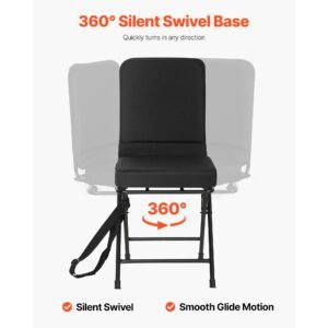 hunting chair, 360° silent swivel, foldable lightweight portable blind chair, heavy duty steel frame ground stool seat, with adjustable shoulder strap, 300 lbs capacity for fishing, camping