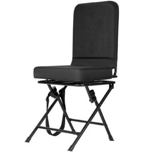 Hunting Chair, 360° Silent Swivel, Foldable Lightweight Portable Blind Chair, Heavy-Duty Steel Frame Ground Stool Seat, with Adjustable Shoulder Strap, 300 Lbs Capacity for Fishing, Camping