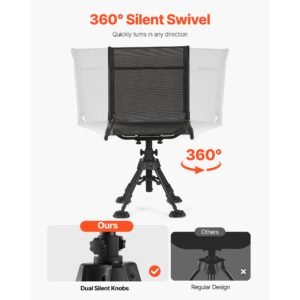 hunting chair, 360° silent swivel, foldable portable blind chair, heavy duty steel frame ground stool seat with anti sink swivel feet, height adjustable, 350 lbs capacity for fishing camping