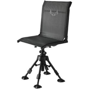 Hunting Chair, 360° Silent Swivel, Foldable Portable Blind Chair, Heavy-Duty Steel Frame Ground Stool Seat with Anti-Sink Swivel Feet, Height Adjustable, 350 Lbs Capacity for Fishing Camping