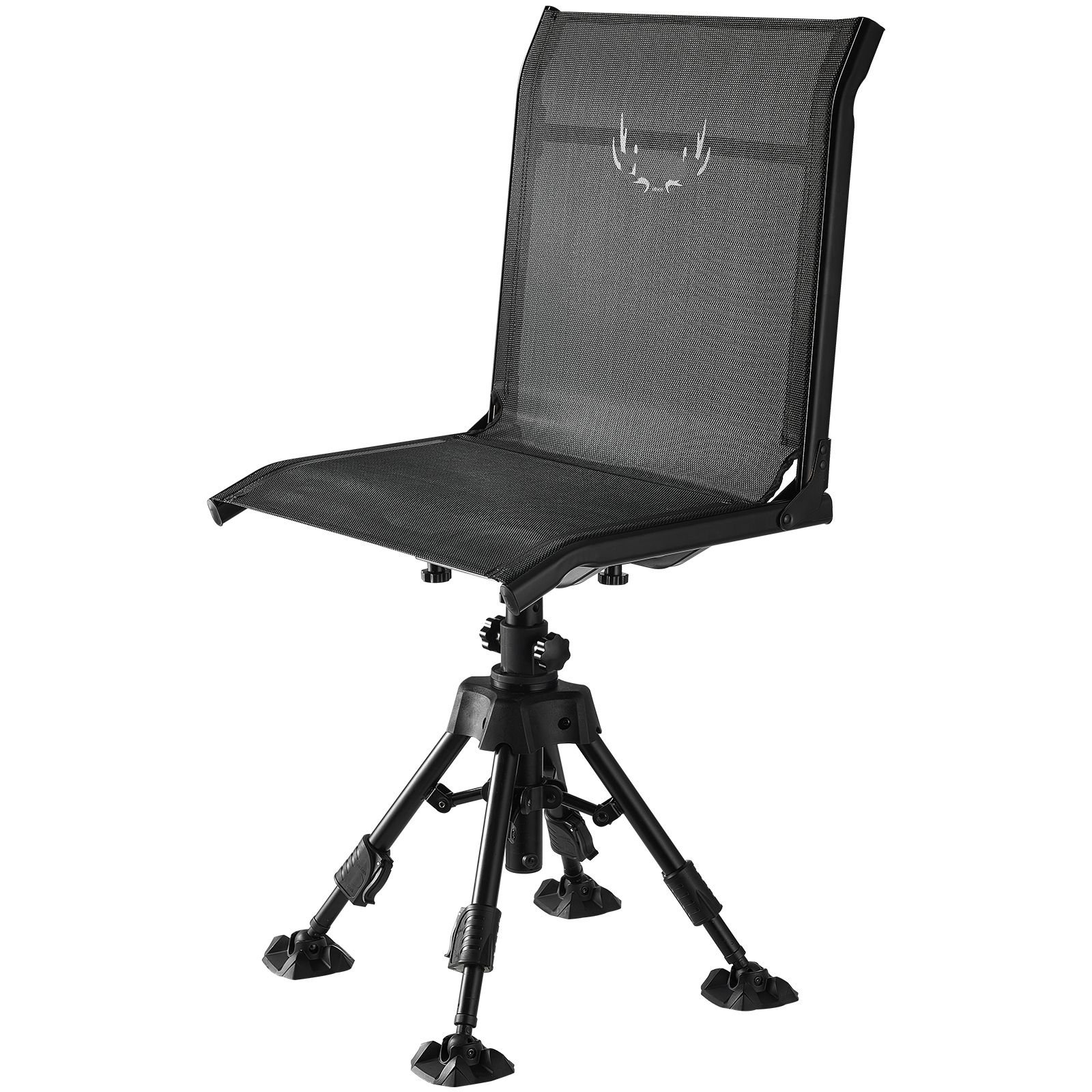 hunting chair, 360° silent swivel, foldable portable blind chair, heavy duty steel frame ground stool seat with anti sink swivel feet, height adjustable, 350 lbs capacity for fishing camping