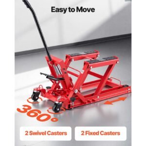 hydraulic motorcycle lift jack, 1500 lbs capacity, atv lift jack portable motorcycle hoist stand with 4 wheels, 4.5" 15.2" height range, hydraulic foot operated hoist stand for atvs, dirt bikes