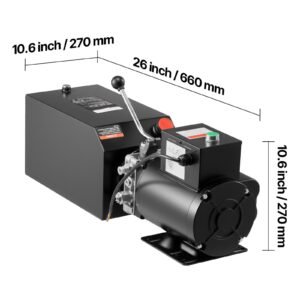 hydraulic pump power unit, ac 220v, 15 quart single acting hydraulic unit, 6.3 l/min oil flow, max discharge pressure 22 mpa for dump truck, auto repair garage, car lifting platforms, black