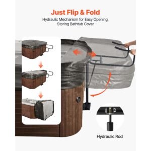 hydraulic spa cover lift, hot tub cover lift, adjustable height 33.1 to 41.3 in and width from 53.1 to 92.5 in, mounted underneath on one side, compatible with various sizes of hot tubs & spas