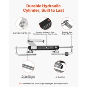 hydraulic steering kit, 90 hp, hydraulic steering helm pump & cylinder, with 6.9 mpa/1000 psi max working pressure, aluminum alloy housing, check valve, for outboards fishing boats sailboats