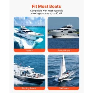 hydraulic steering kit, 90 hp, hydraulic steering helm pump & cylinder, with 6.9 mpa/1000 psi max working pressure, aluminum alloy housing, check valve, for outboards fishing boats sailboats