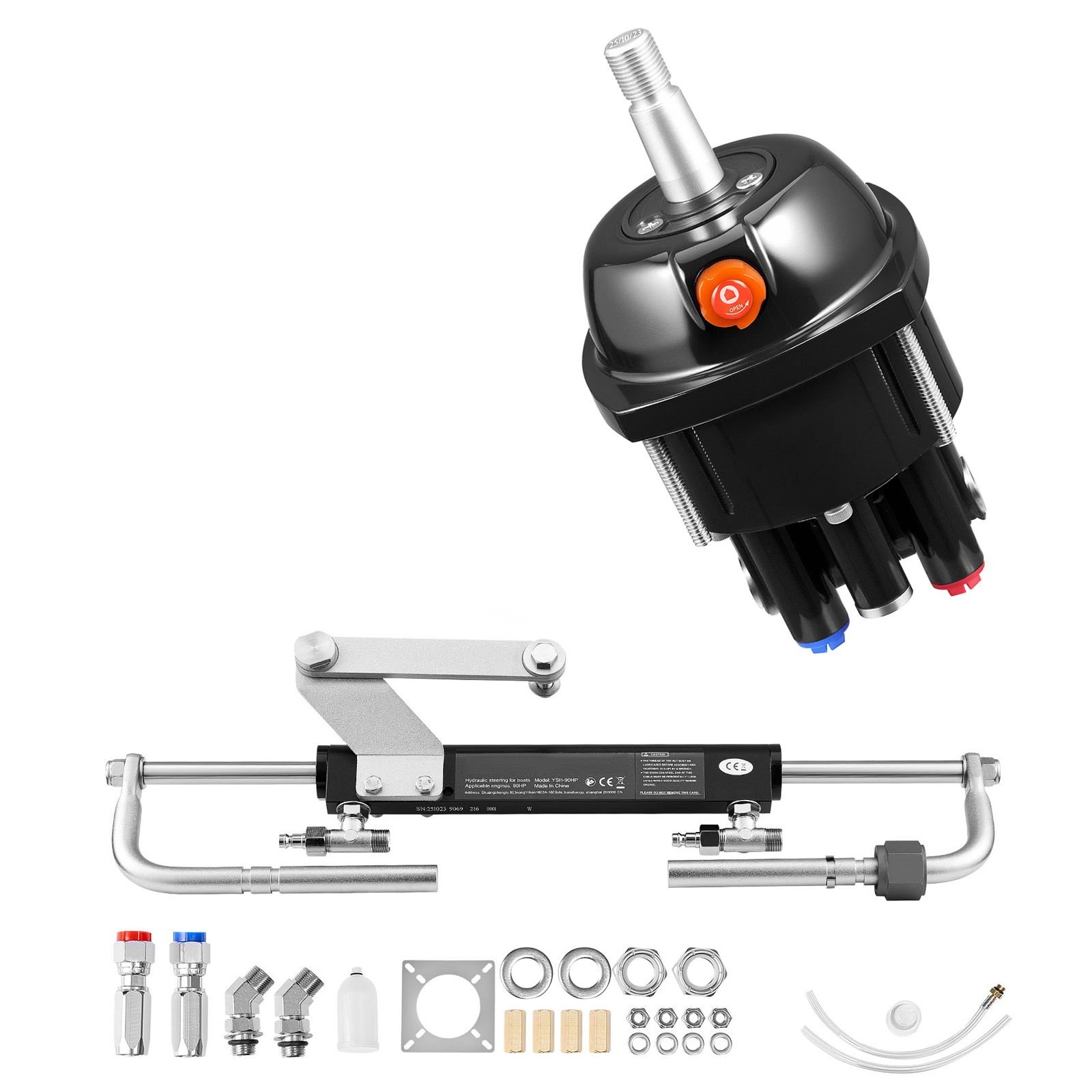 hydraulic steering kit, 90 hp, hydraulic steering helm pump & cylinder, with 6.9 mpa/1000 psi max working pressure, aluminum alloy housing, check valve, for outboards fishing boats sailboats