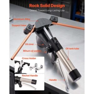 hydraulic tubing bender kit, 1/4 to 7/8 inch, copper tube pipe bender, forward/reverse hvac bending tool set, with 7 aluminium alloy dies, for hvac air conditioning refrigeration auto repair