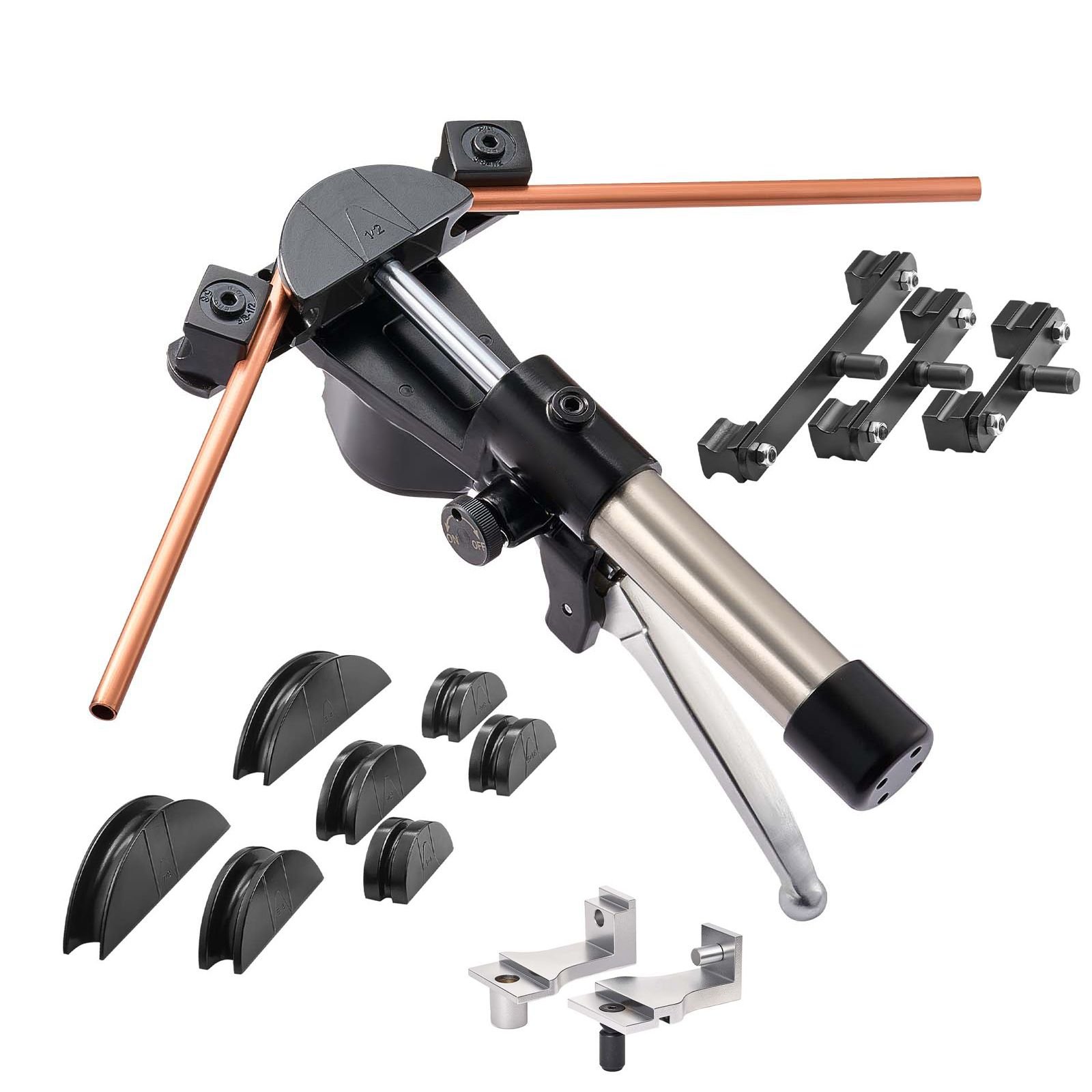 hydraulic tubing bender kit, 1/4 to 7/8 inch, copper tube pipe bender, forward/reverse hvac bending tool set, with 7 aluminium alloy dies, for hvac air conditioning refrigeration auto repair