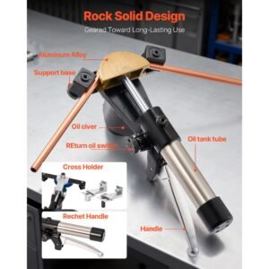 hydraulic tubing bender kit, 1/4 to 7/8 inch, copper tube pipe bender, forward/reverse hvac bending tool, with 7 color aluminium alloy dies, for hvac air conditioning refrigeration auto repair