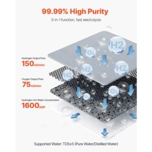 hydrogen inhalation machine, 99.99% high purity hydrogen inhaler, ho separated 225ml/min (150 h+75 o) dual port hydrogen oxygen inhaler, hydrogen rich water generator for home travel