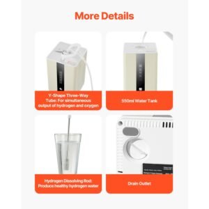 hydrogen inhalation machine, 99.99% high purity hydrogen inhaler, ho separated 225ml/min (150 h+75 o) dual port hydrogen oxygen inhaler, hydrogen rich water generator for home travel