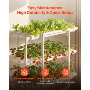 hydroponics growing system kit, 3 tier 108 sites upvc pipe hydroponic grow kit with timed irrigation, sun & light blocking pipes, indoor home garden vegetable planting grow kits for fruit herb