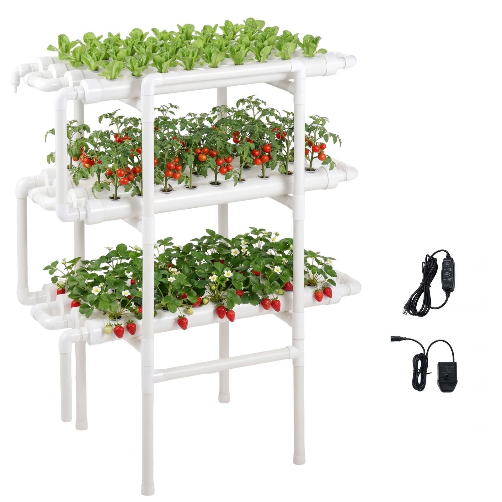 hydroponics growing system kit, 3 tier 108 sites upvc pipe hydroponic grow kit with timed irrigation, thickened hydroponic pipes, indoor home garden vegetable planting grow kits for fruit herb