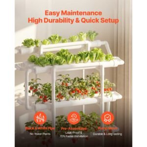 hydroponics growing system kit, 3 tier 90 sites upvc pipe hydroponic grow kit with timed irrigation, sun & light blocking pipes, indoor home garden vegetable planting grow kits for fruit herb