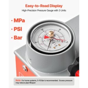 hydrostatic test pump 1.6 gallon hydraulic manual water pressure tester, dual valve hydrostatic water pipe leakage pressure test pump kit with gauge & tank, 0 30 bar range, for pipeline heating