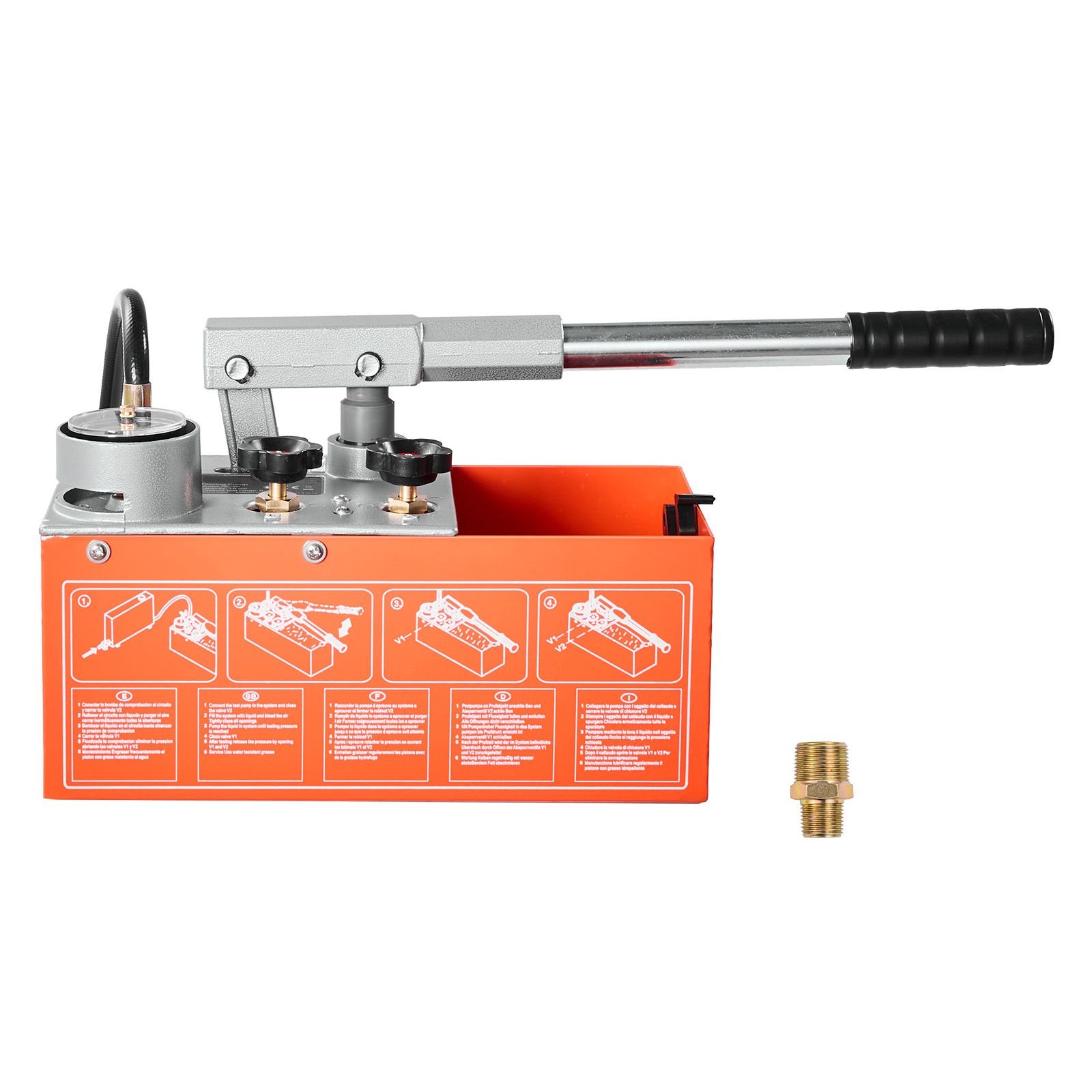 hydrostatic test pump 1.6 gallon hydraulic manual water pressure tester, dual valve hydrostatic water pipe leakage pressure test pump kit with gauge & tank, 0 30 bar range, for pipeline heating
