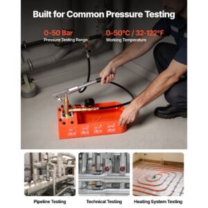 hydrostatic test pump 2 gallon hydraulic manual water pressure tester, single valve hydrostatic water pipe leakage pressure test pump kit with gauge & tank, 0 50 bar range, for pipeline heating