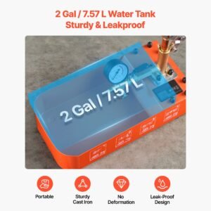 hydrostatic test pump 2 gallon hydraulic manual water pressure tester, single valve hydrostatic water pipe leakage pressure test pump kit with gauge & tank, 0 50 bar range, for pipeline heating
