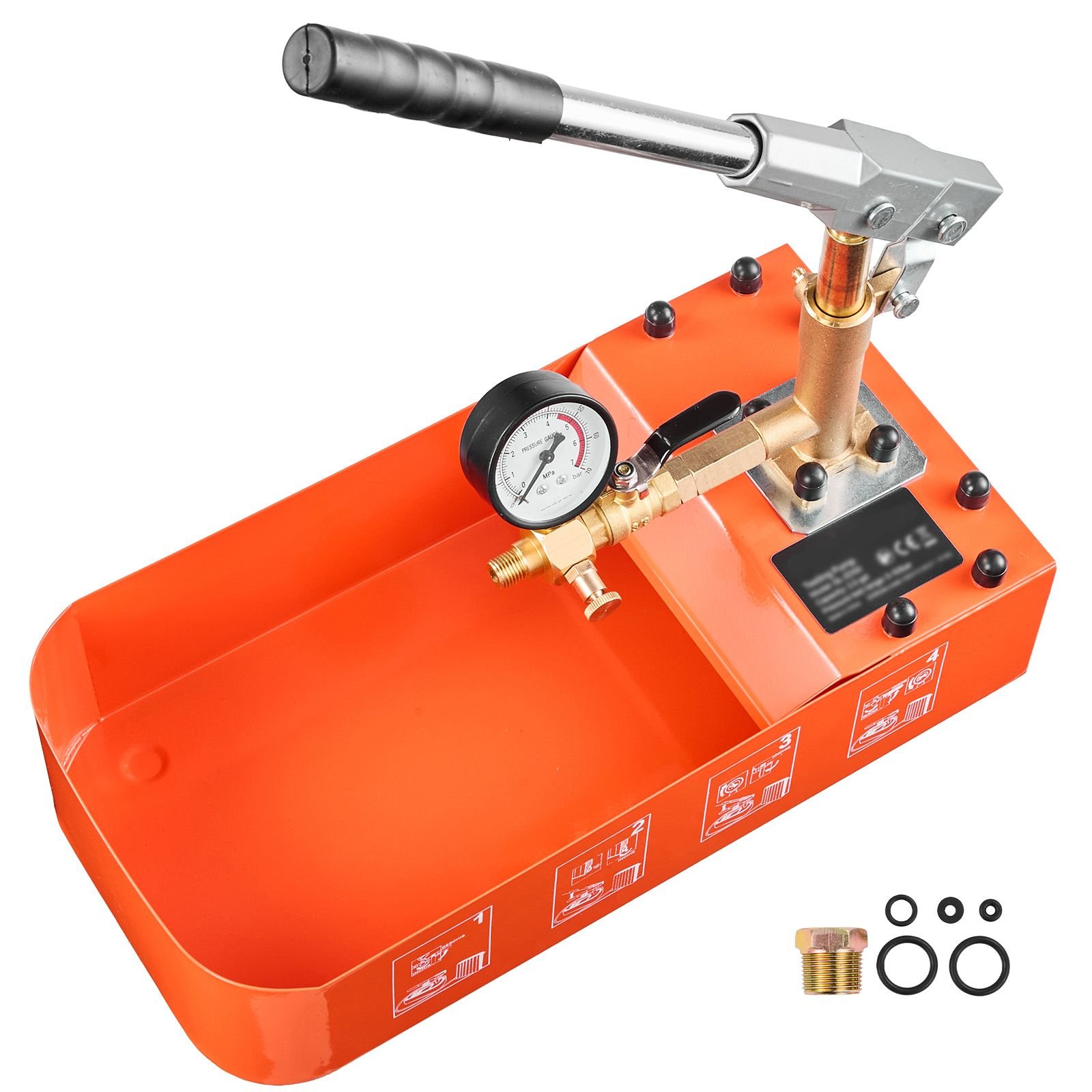 hydrostatic test pump 2 gallon hydraulic manual water pressure tester, single valve hydrostatic water pipe leakage pressure test pump kit with gauge & tank, 0 50 bar range, for pipeline heating