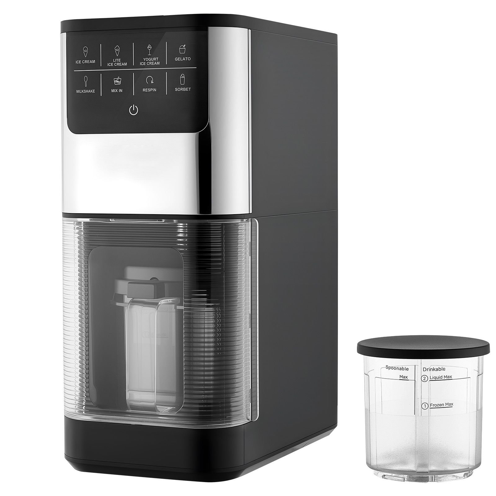 ice cream maker, 7 in 1 frozen treat maker for gelato, sorbet, milkshake, frozen yogurt & lite ice cream, homemade ice cream machine with one touch mix in + respin for smooth, creamy texture