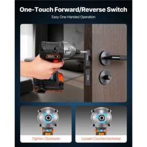 impact driver, 1/4 inch, 2800 rpm max speed, 20 v brushless motor, electric cordless impact driver kit with battery and charger, 20 bits, led work light, for furniture, electrical, home repairs