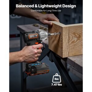 impact driver, 1/4 inch, 2800 rpm max speed, 20 v brushless motor, electric cordless impact driver kit with battery and charger, 20 bits, led work light, for furniture, electrical, home repairs