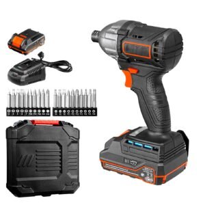 Impact Driver, 1/4 Inch, 2800 RPM Max Speed, 20 V Brushless Motor, Electric Cordless Impact Driver Kit with Battery and Charger, 20 Bits, LED Work Light, for Furniture, Electrical, Home Repairs