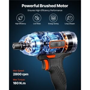 impact driver, 1/4 inch, 2800 rpm max speed, 20 v powerful motor, electric cordless impact driver kit with battery and charger, 10 bits, led work light, for furniture, electrical, home repairs