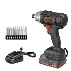 Impact Driver, 1/4 Inch, 2800 RPM Max Speed, 20 V Powerful Motor, Electric Cordless Impact Driver Kit with Battery and Charger, 10 Bits, LED Work Light, for Furniture, Electrical, Home Repairs