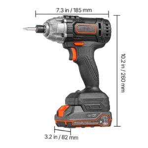 impact driver, 1/4 inch, 2800 rpm max speed, 20 v powerful motor, electric cordless impact driver kit with battery and charger, 10 bits, led work light, for furniture, electrical, home repairs