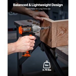 impact driver, 1/4 inch, 3000 rpm max speed, 12 v brushless motor, electric cordless impact driver kit with battery and charger, 20 bits, led work light, for furniture, electrical, home repairs
