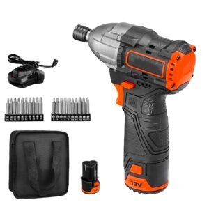 Impact Driver, 1/4 Inch, 3000 RPM Max Speed, 12 V Brushless Motor, Electric Cordless Impact Driver Kit with Battery and Charger, 20 Bits, LED Work Light, for Furniture, Electrical, Home Repairs