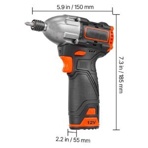 impact driver, 1/4 inch, 3000 rpm max speed, 12 v brushless motor, electric cordless impact driver kit with battery and charger, 20 bits, led work light, for furniture, electrical, home repairs