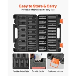impact socket set, 1/2" 19 piece impact sockets, deep socket, 6 point sockets, 1/2" drive set 3/8" to 1 1/2", cr v rugged construction, easy to identify, with a sturdy storage case, for vehicles