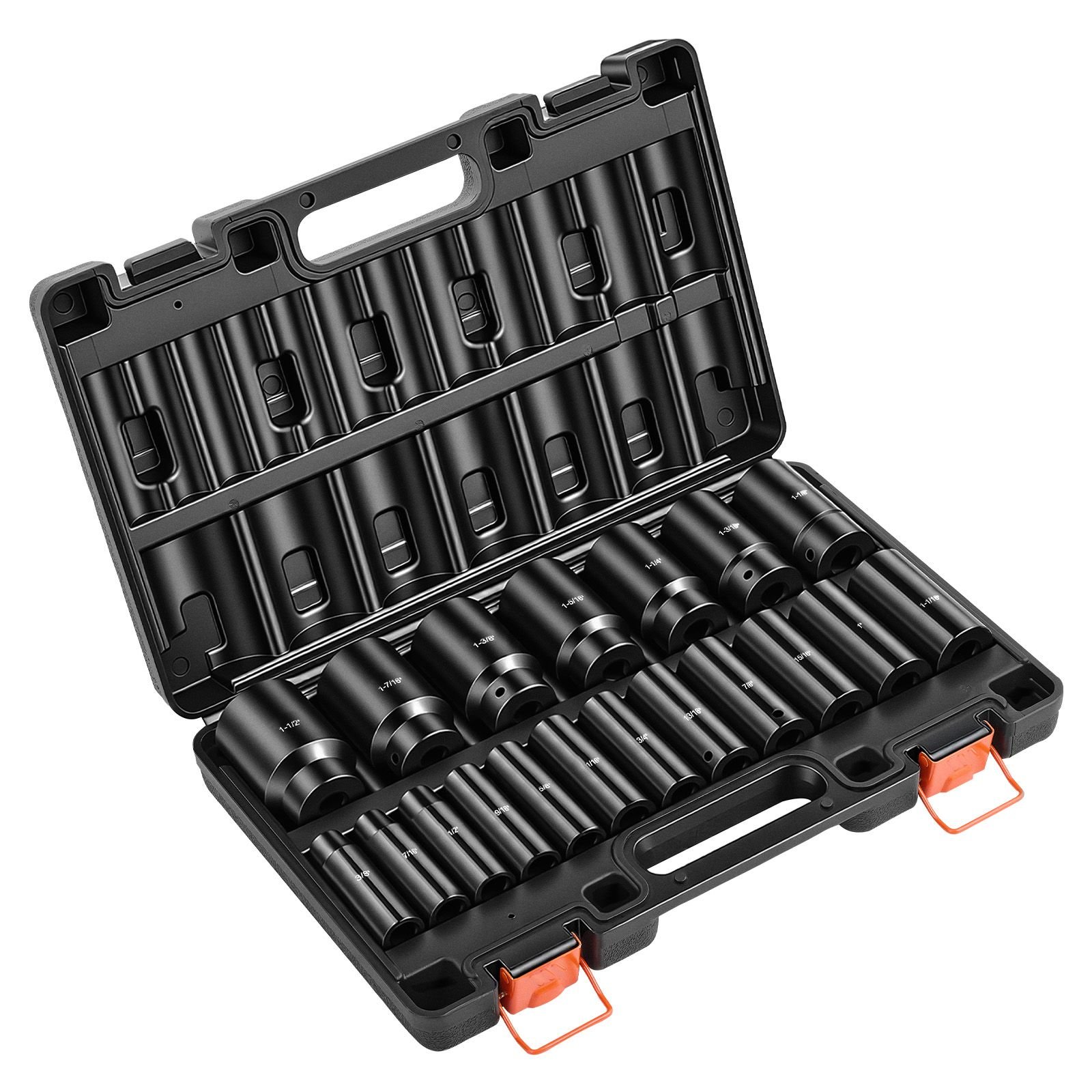 impact socket set, 1/2" 19 piece impact sockets, deep socket, 6 point sockets, 1/2" drive set 3/8" to 1 1/2", cr v rugged construction, easy to identify, with a sturdy storage case, for vehicles