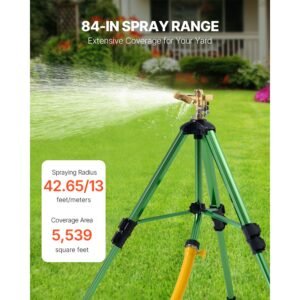 impact sprinkler on tripod base, 2 packs, heavy duty tripod sprinklers with brass head & 3/4"nh connector, 360 degree large area irrigation sprinkler, adjustable heights sprinkler for yard
