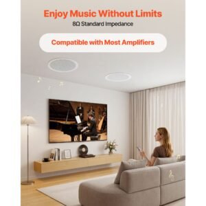 in ceiling speakers, 8", in ceiling & in wall speaker system, hi fi sound, 150w peak, 2 way flush mount speakers, for damp humid placement, home theater, living room, or covered patio, 1 pair
